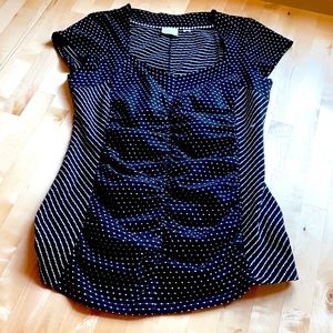 Anthropologie black white top rutching square neckline